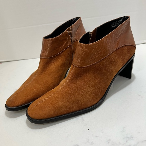 Etienne Aigner Cognac Suede & Leather Ankle Booties - Picture 5 of 10